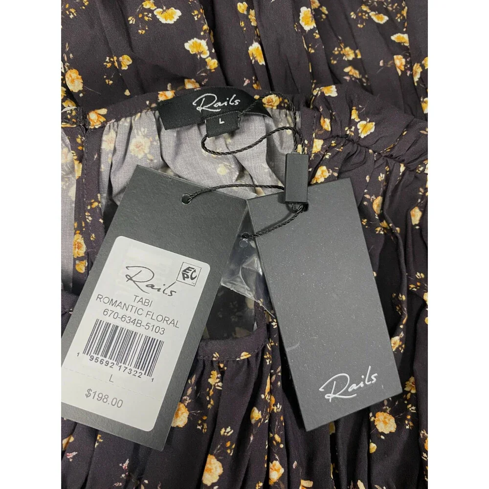 $198 Rails Women's Black Tabi Floral Smocked Long Sleeve Blouse Top Size L - Picture 3 of 3